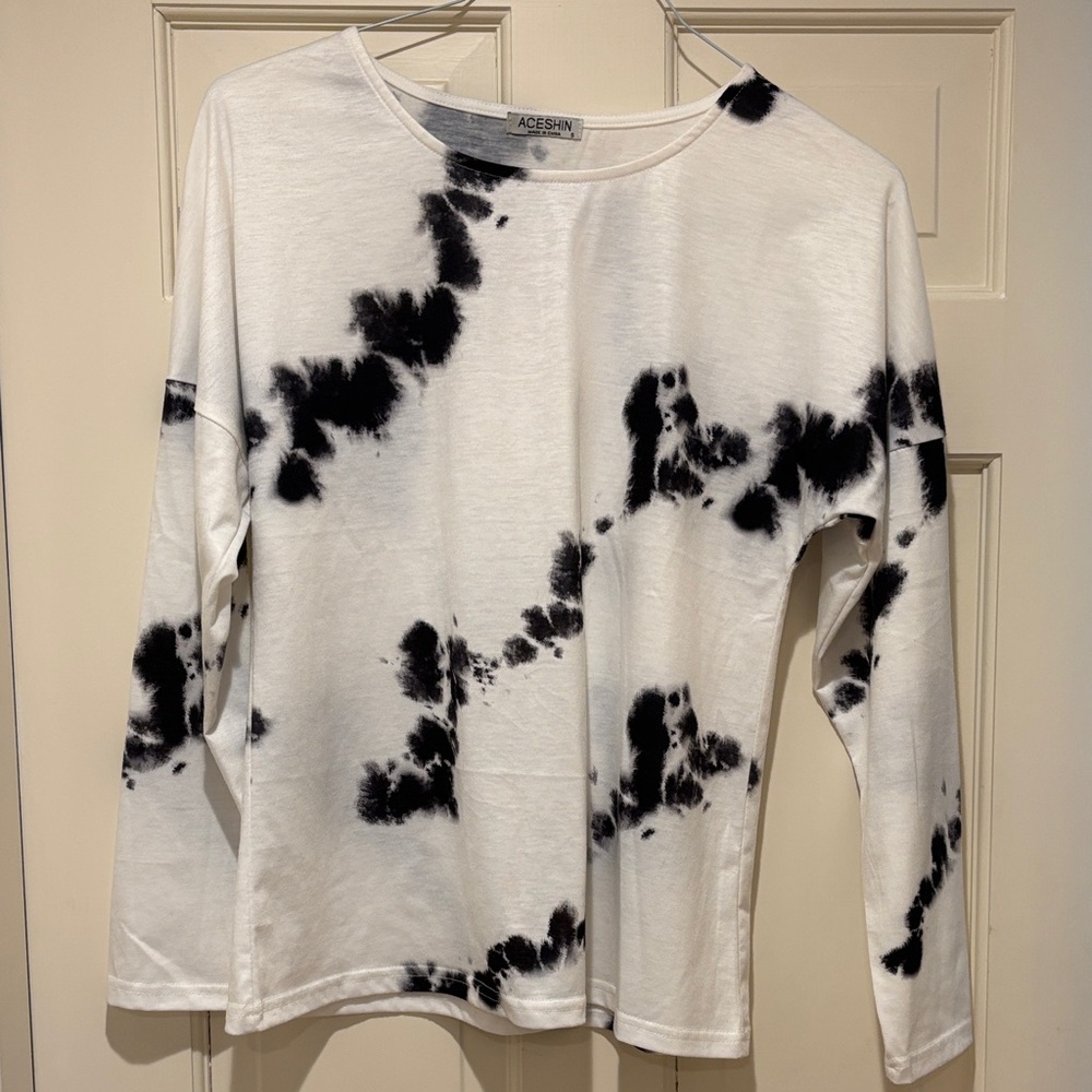 Black and White Tie-Dye Women's Top